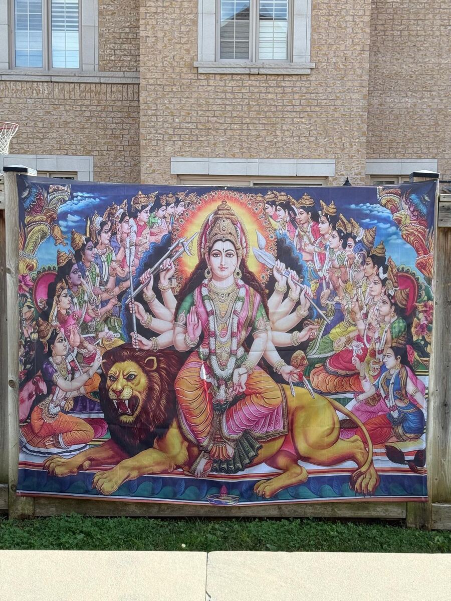 Durga Mata tapestry at a community event